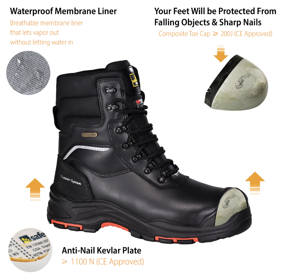 Botas de segurança de inverno com isolamento preto | Botas de trabalho com biqueira composta à prova d'água H-9552BK