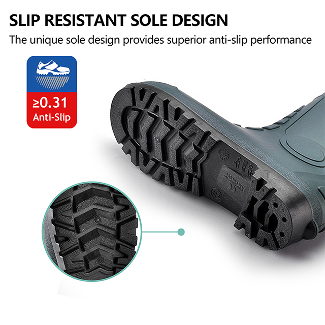 Botas de segurança S5 Wellington – Botas de trabalho impermeáveis ​​com biqueira de aço em PVC W-6038 Verde