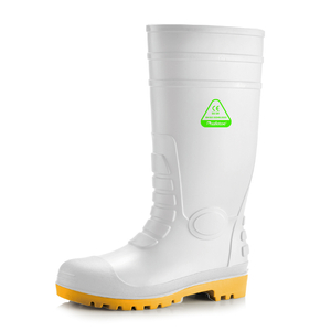 Botas de segurança S5 Wellington – Botas de trabalho impermeáveis ​​com biqueira de aço em PVC W-6038 Branco