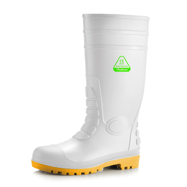 Botas de segurança S5 Wellington – Botas de trabalho impermeáveis ​​com biqueira de aço em PVC W-6038 Branco