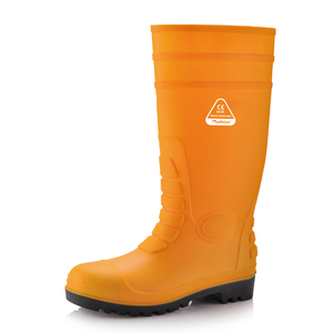 Botas de segurança S5 Wellington – Botas de trabalho impermeáveis ​​com biqueira de aço em PVC W-6038 amarelas