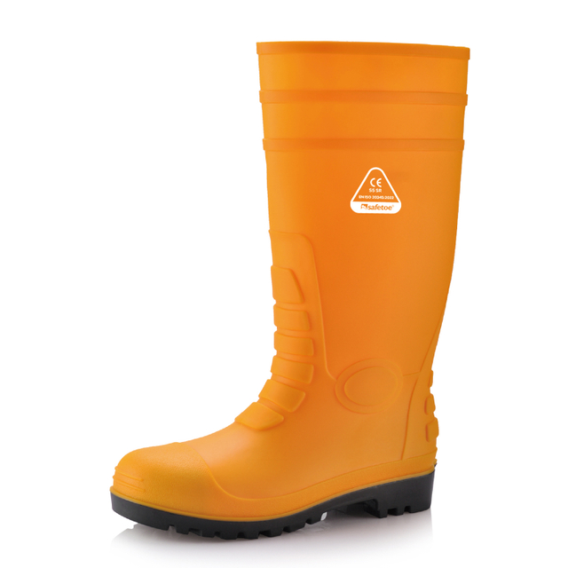Botas de segurança S5 Wellington – Botas de trabalho impermeáveis ​​com biqueira de aço em PVC W-6038 amarelas