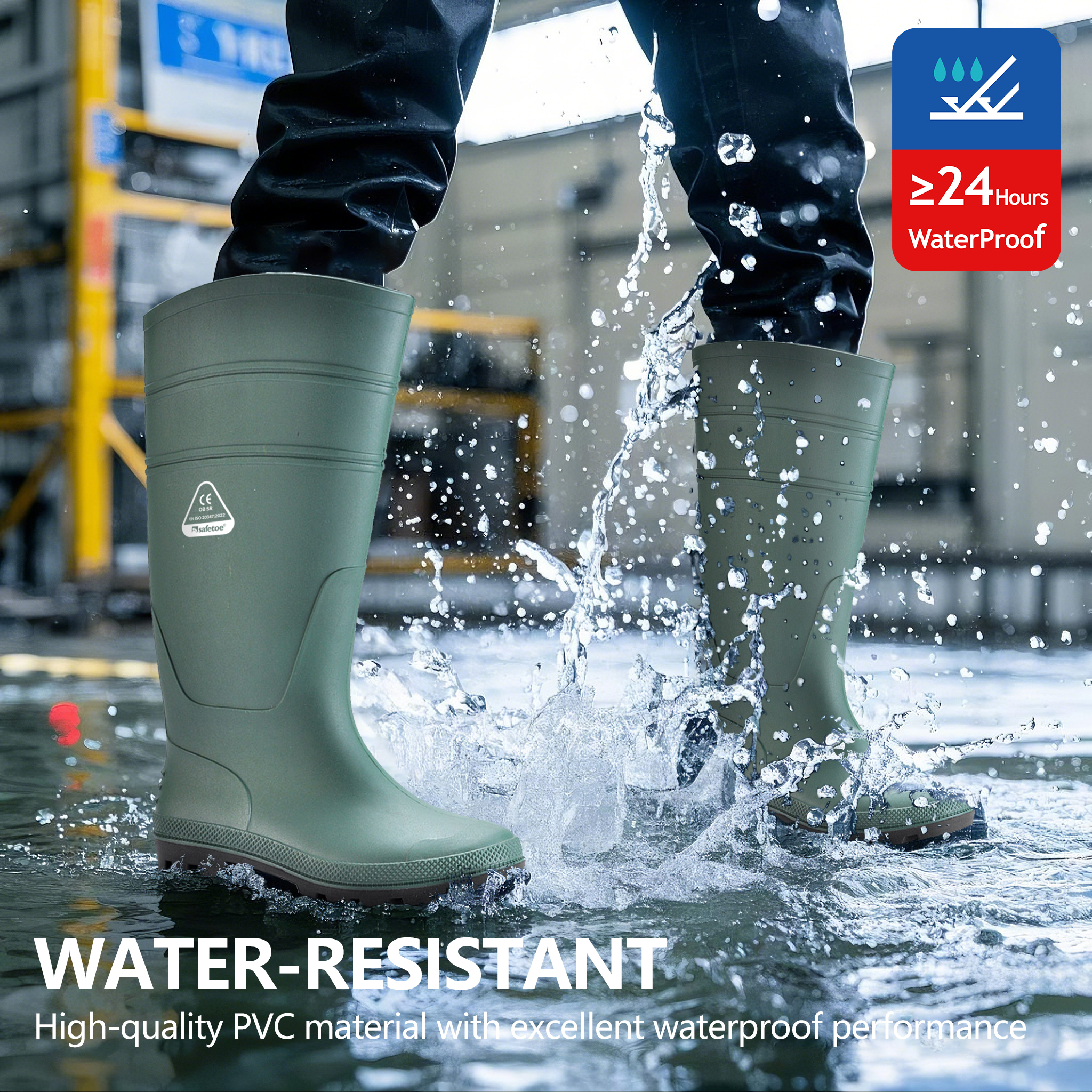 Botas Wellington Ocupacionais – Botas de Chuva de Trabalho em PVC Impermeáveis ​​para Agricultura e Pecuária (Verdes)