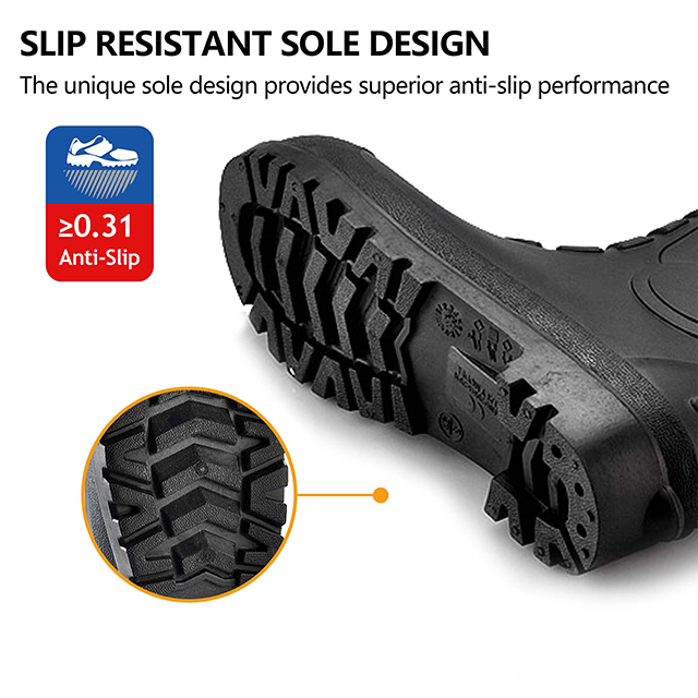 Botas de segurança S5 Wellington – Botas de trabalho impermeáveis ​​com biqueira de aço em PVC W-6038 pretas