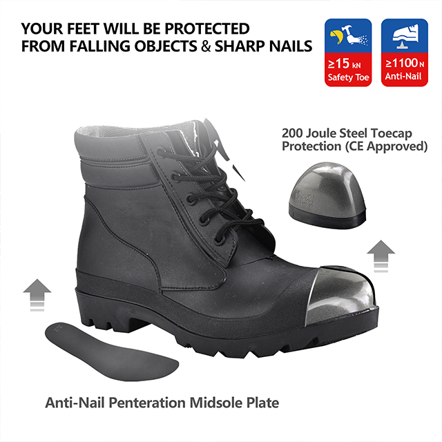 Botas curtas de segurança S5 – Botas de PVC com biqueira de aço W-6050 pretas