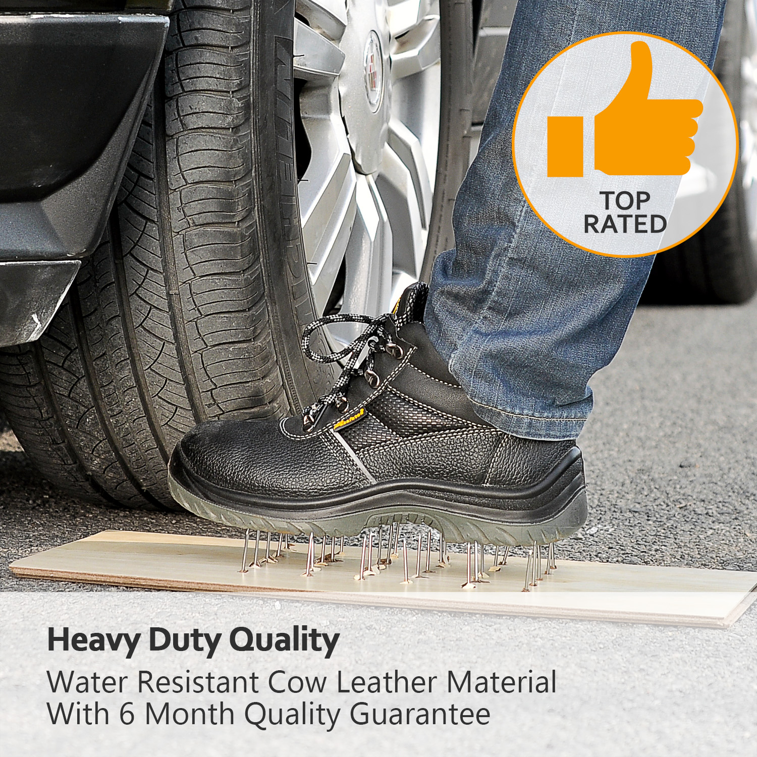 Bota de aço preto de construção confortável com biqueira de aço para mulheres