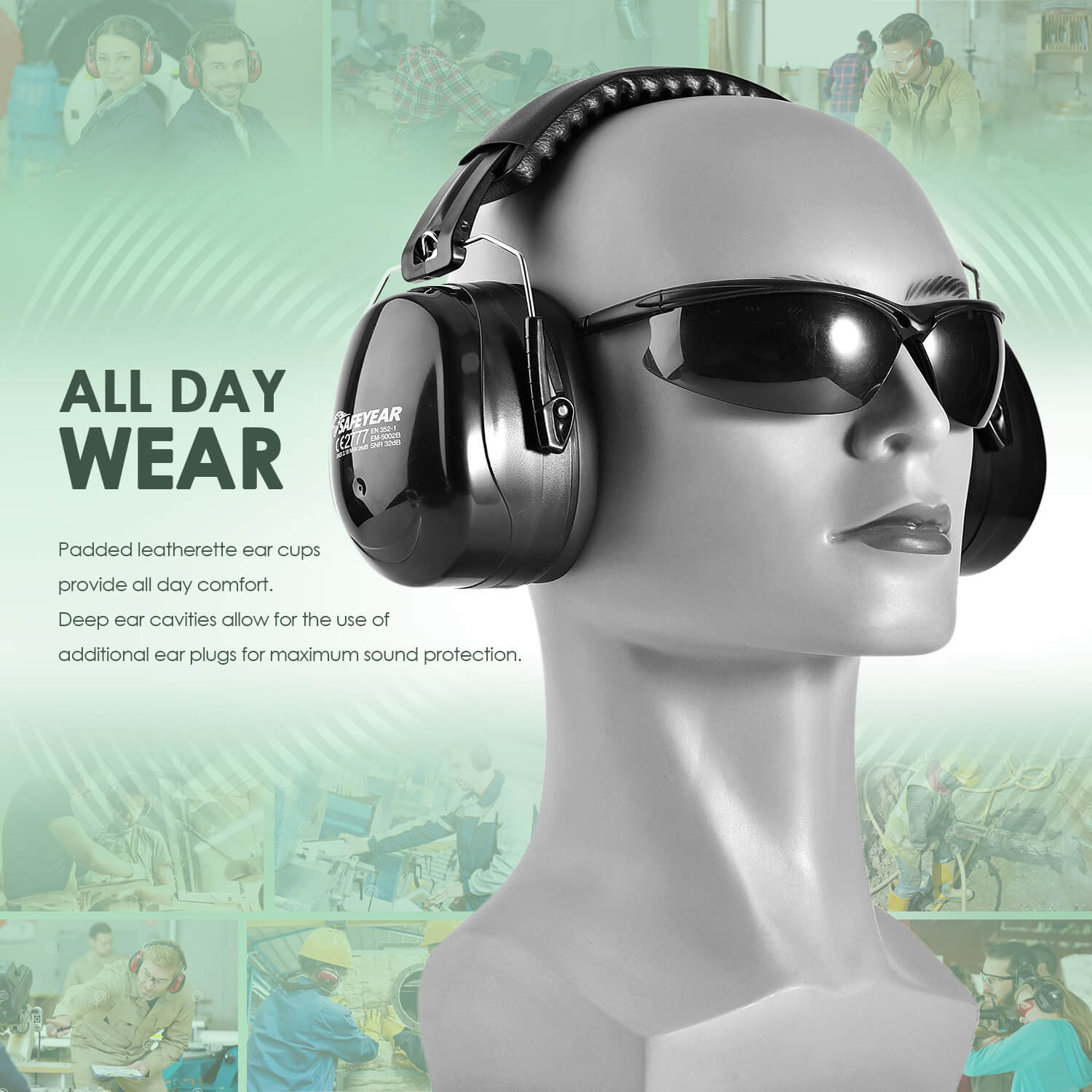 Abafadores auriculares de proteção em ABS prontos para uso EM-2023 preto