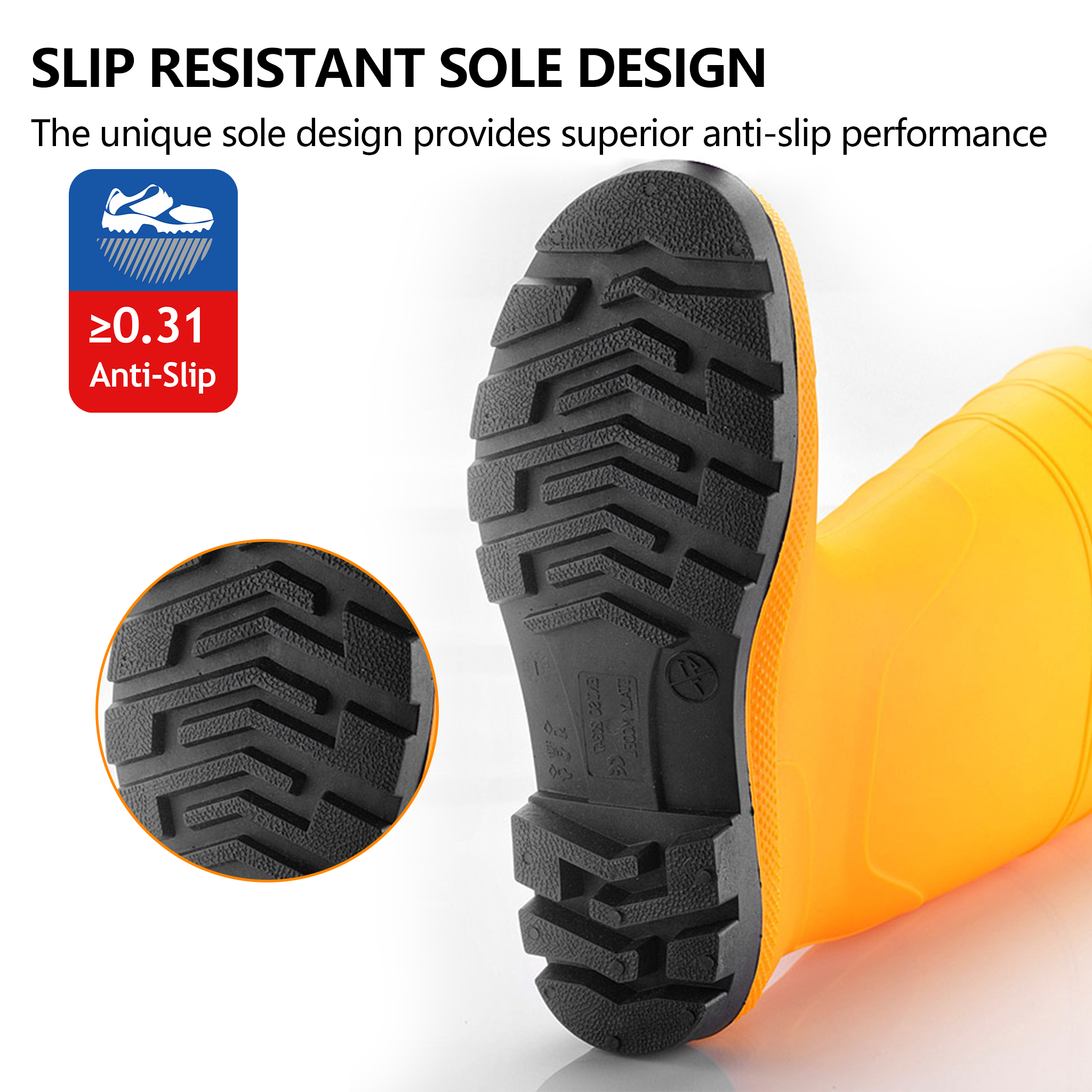 Botas Wellington Ocupacionais - Botas de chuva de trabalho em PVC à prova d'água para uso externo e de limpeza Amarelo