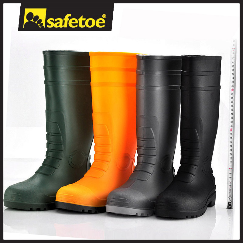 Botas de segurança S5 Wellington – Botas de trabalho impermeáveis ​​com biqueira de aço em PVC W-6038 Branco