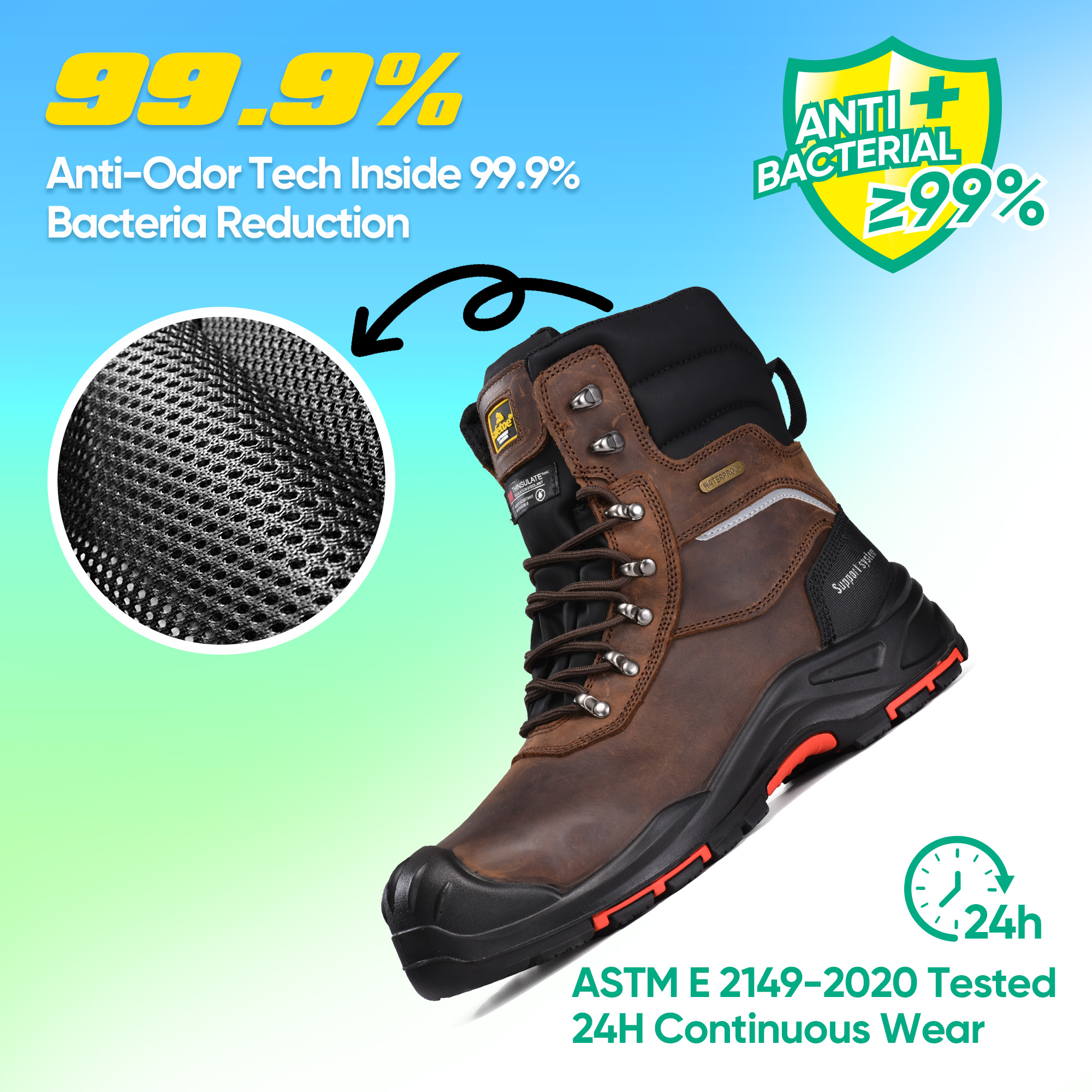 Botas de segurança de inverno em couro marrom com certificação CSA | Botas de trabalho com biqueira composta isolada à prova d'água H-9552
