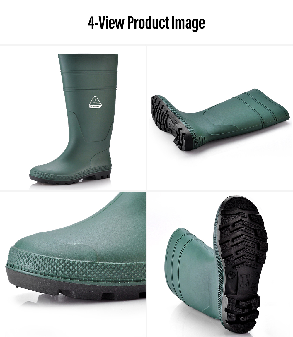 Imagem do produto em quatro visualiza&ccedil;&otilde;es de botas de trabalho Wellington de PVC &agrave; prova d'&aacute;gua