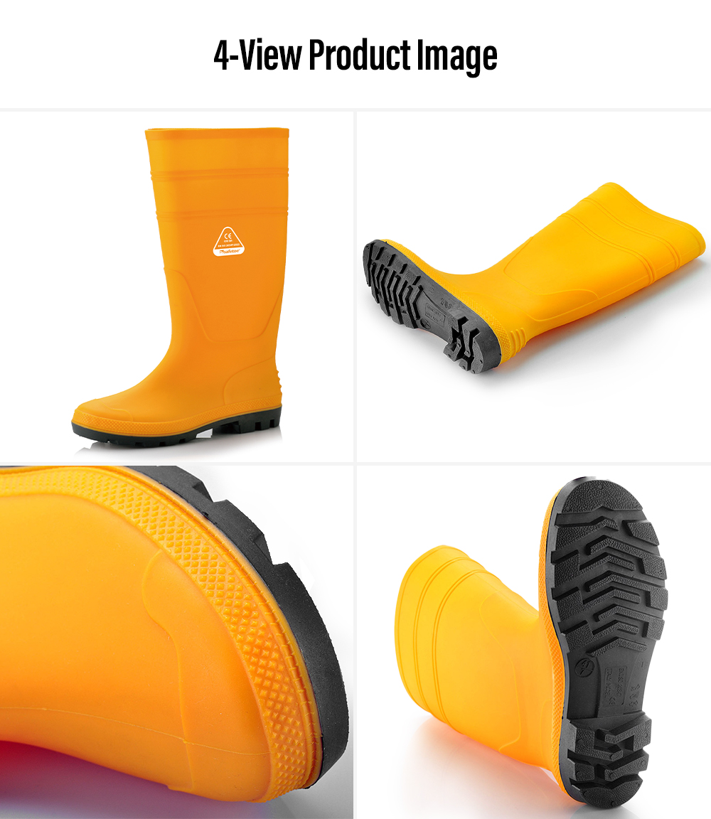 Imagem do produto em quatro visualiza&ccedil;&otilde;es de botas de trabalho Wellington de PVC &agrave; prova d'&aacute;gua