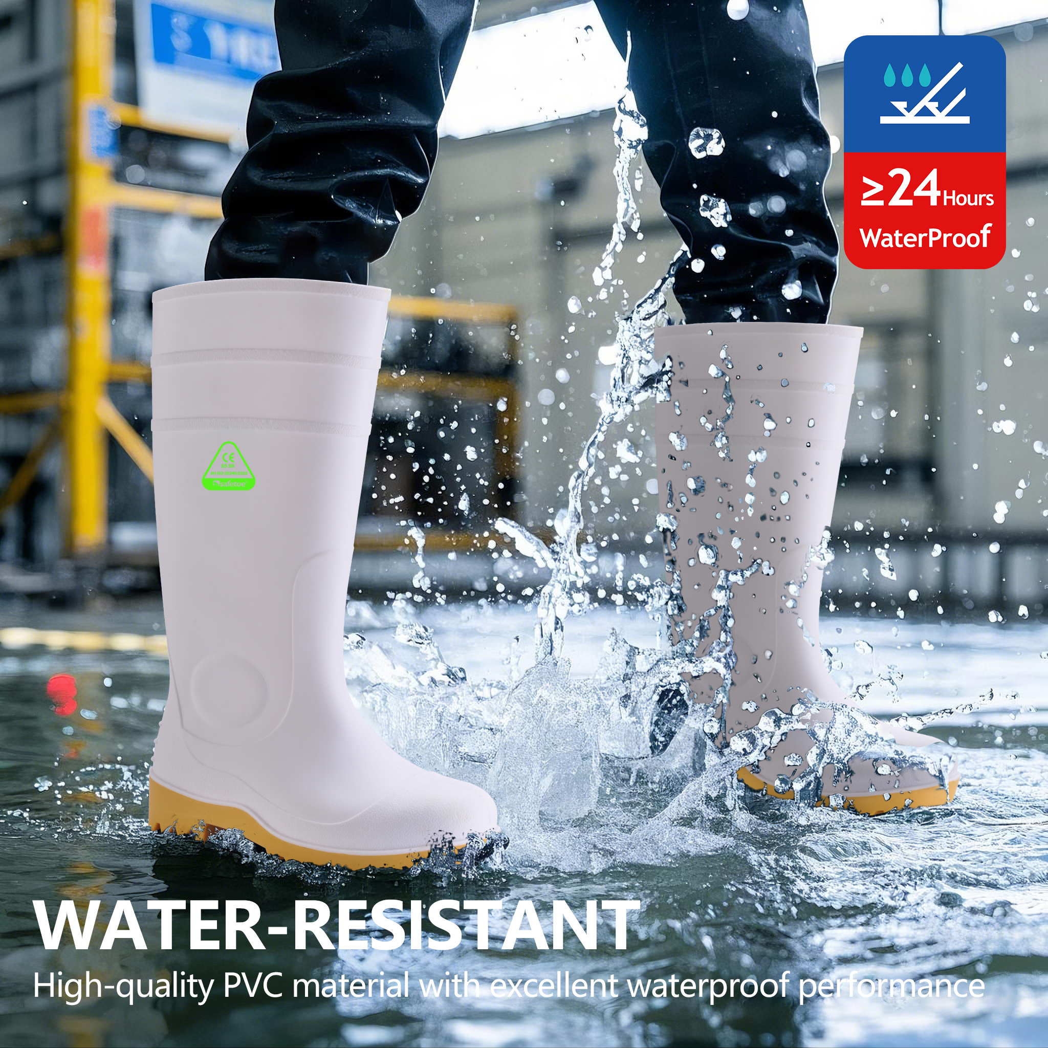 Botas de segurança em PVC branco - Botas de trabalho com biqueira de aço impermeável S5 W-6037