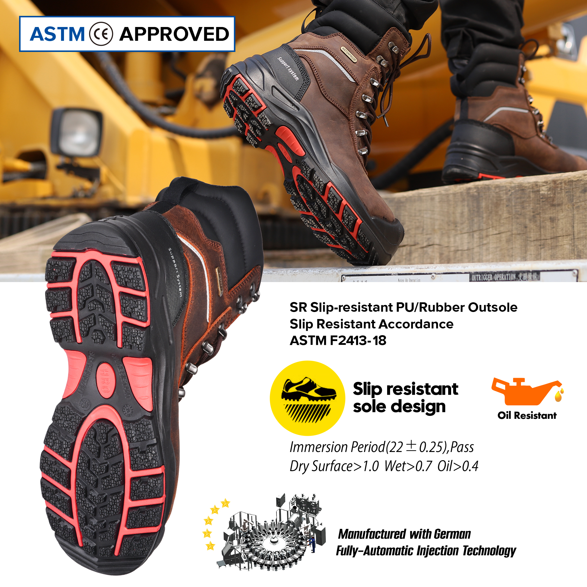 Botas de segurança de inverno em couro marrom com certificação CSA | Botas de trabalho com biqueira composta isolada à prova d'água H-9552