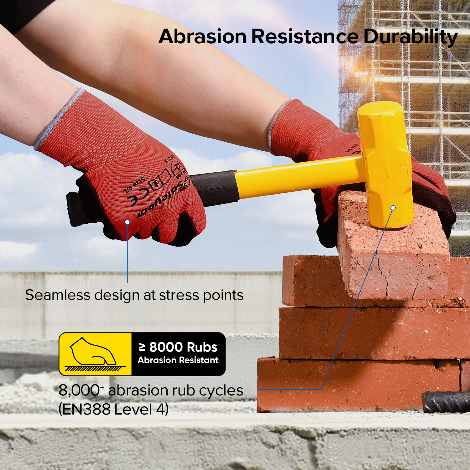 Luvas de trabalho resistentes revestidas de PU PN8003 FlexShield Work Red 