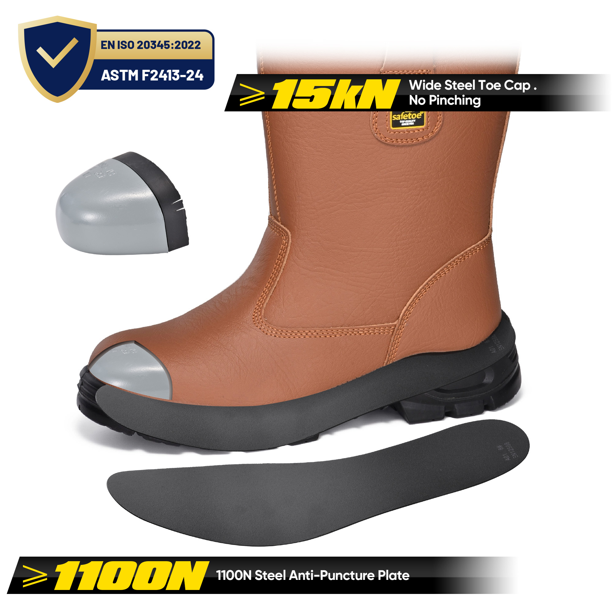 Botas de segurança clássicas de couro Rigger com biqueira de aço | H-9430 Marrom