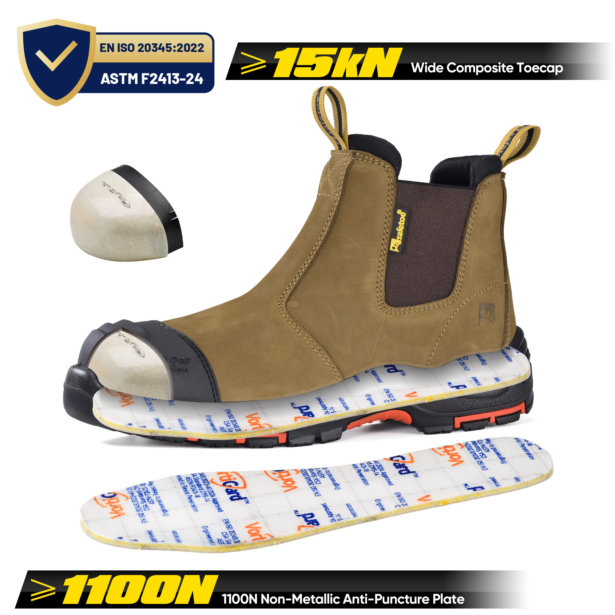 Botas de segurança Chelsea de couro premium | Proteção composta para biqueira e furos M-8025NB