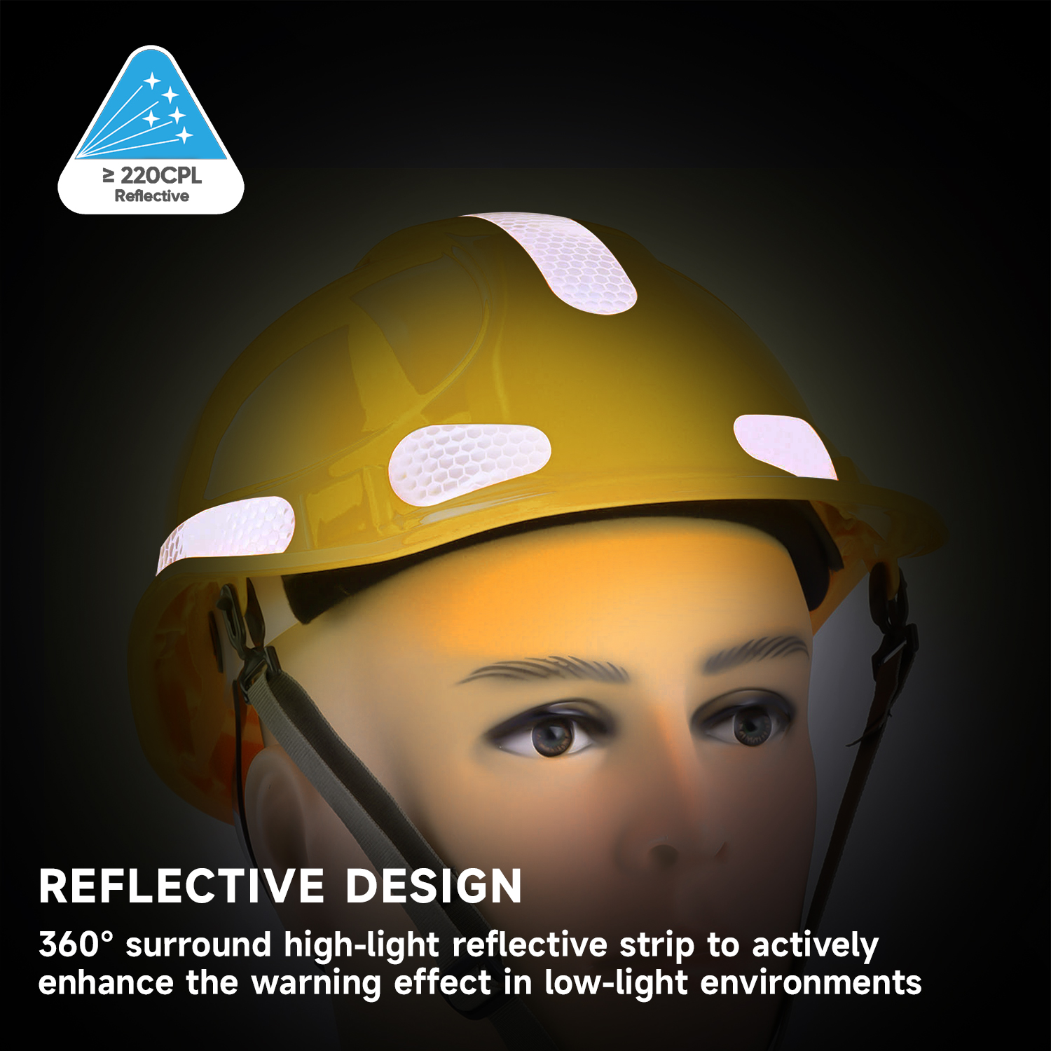 Capacete de segurança ventilado de alta visibilidade com faixas refletivas
