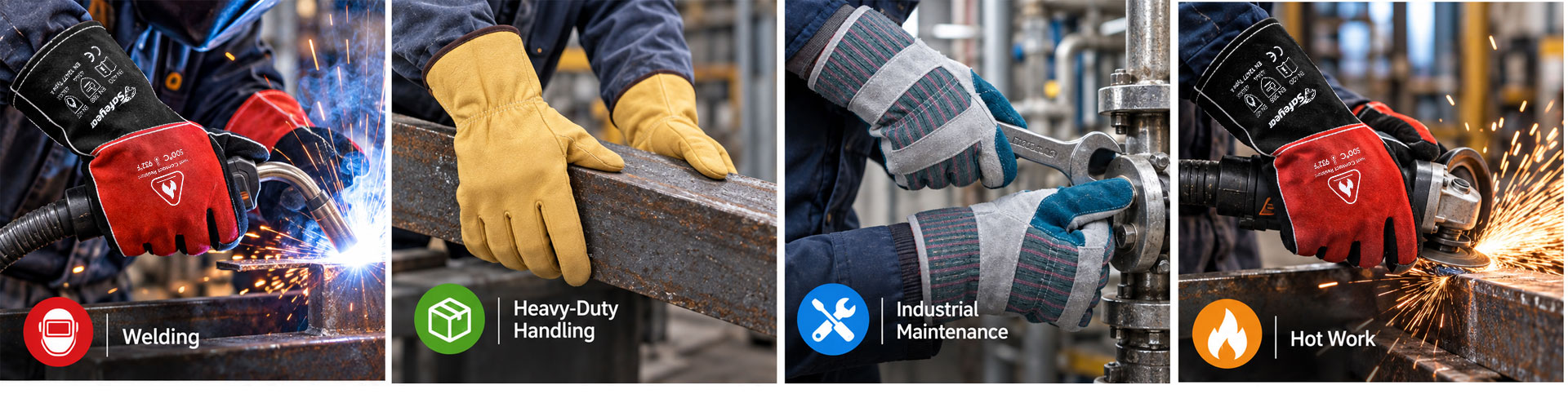 Luvas de couro para soldagem, trabalho a quente, manuseio pesado e manutenção industrial