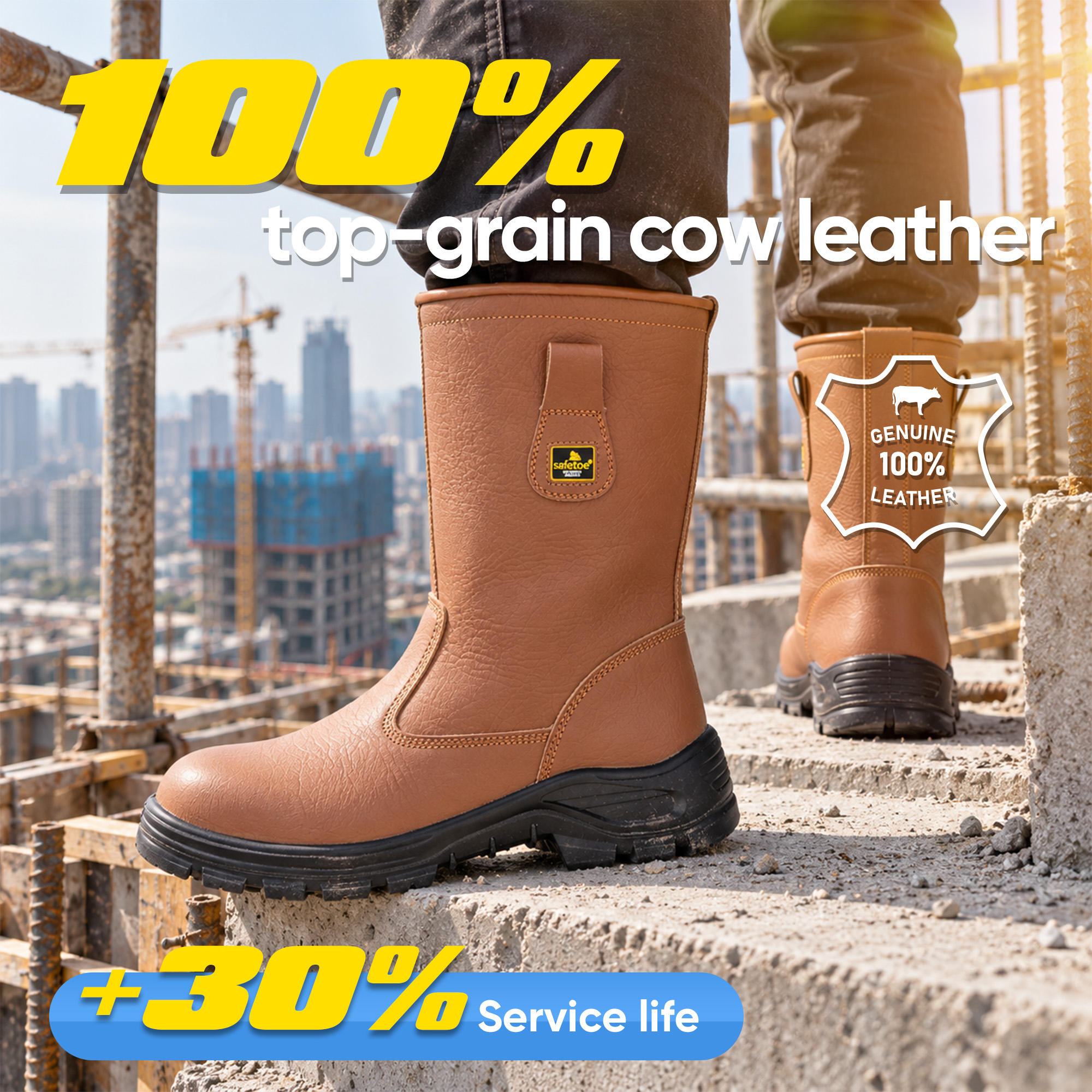 Botas de segurança clássicas de couro Rigger com biqueira de aço | H-9430 Marrom