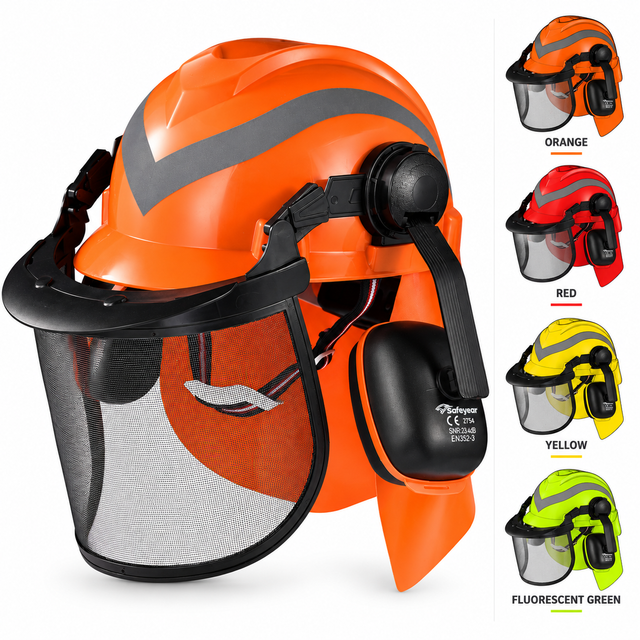 Capacete de segurança florestal com viseira de malha e protetores auriculares M-5009
