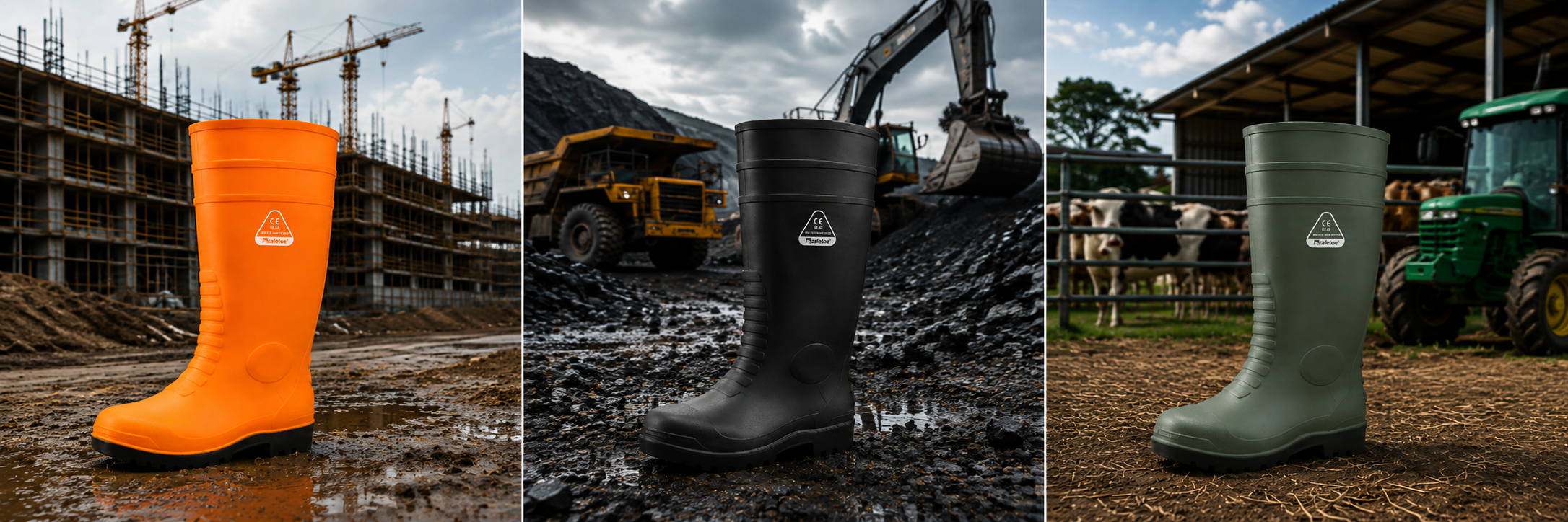 Botas Wellington de seguran&ccedil;a para trabalhos de constru&ccedil;&atilde;o, minera&ccedil;&atilde;o e agricultura