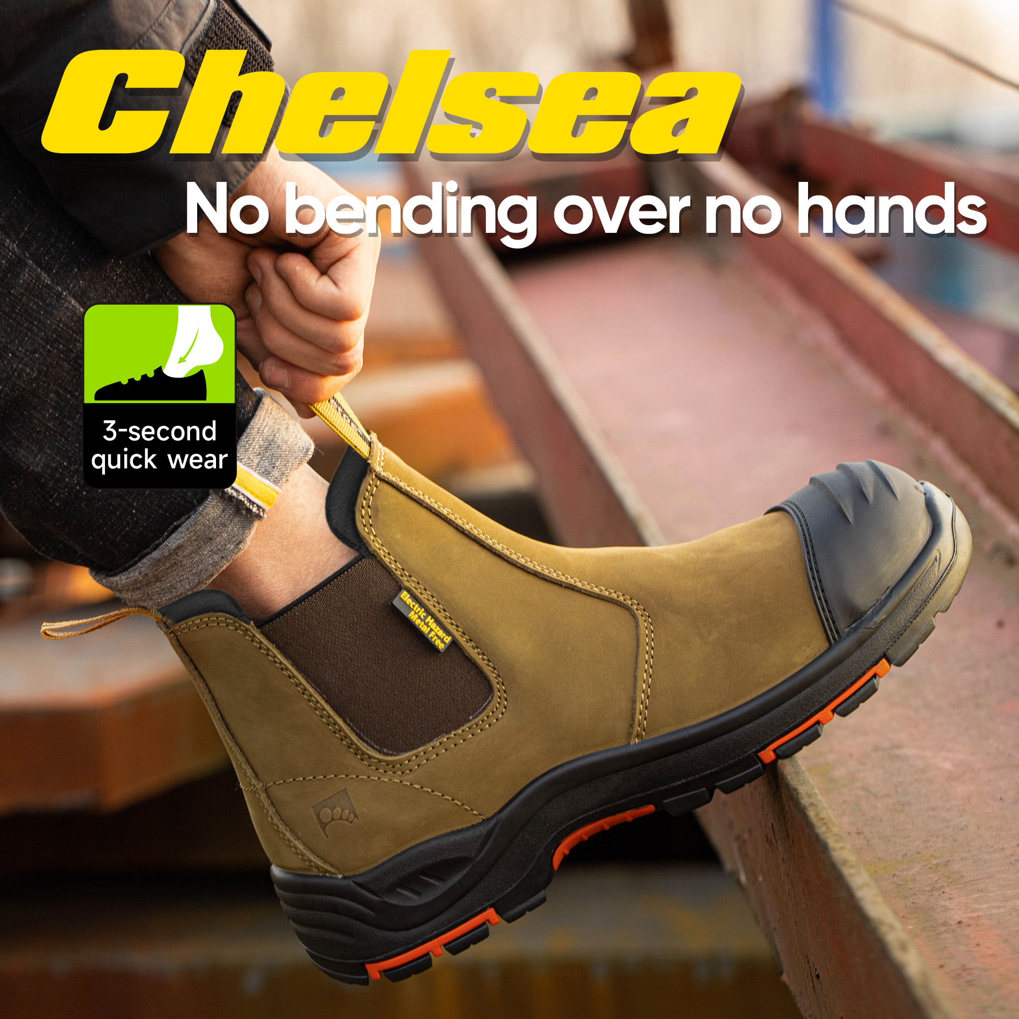 Botas de segurança Chelsea de couro premium | Proteção composta para biqueira e furos M-8025NB