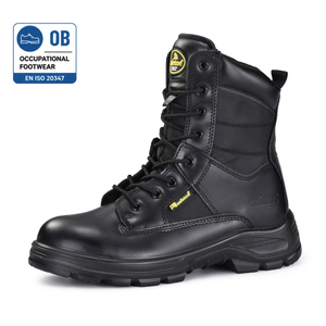 Botas ocupacionais estilo tático com parte superior de couro e zíper lateral | H-9438OB