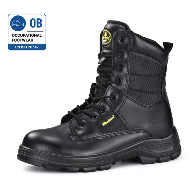 Botas ocupacionais estilo tático com parte superior de couro e zíper lateral | H-9438OB