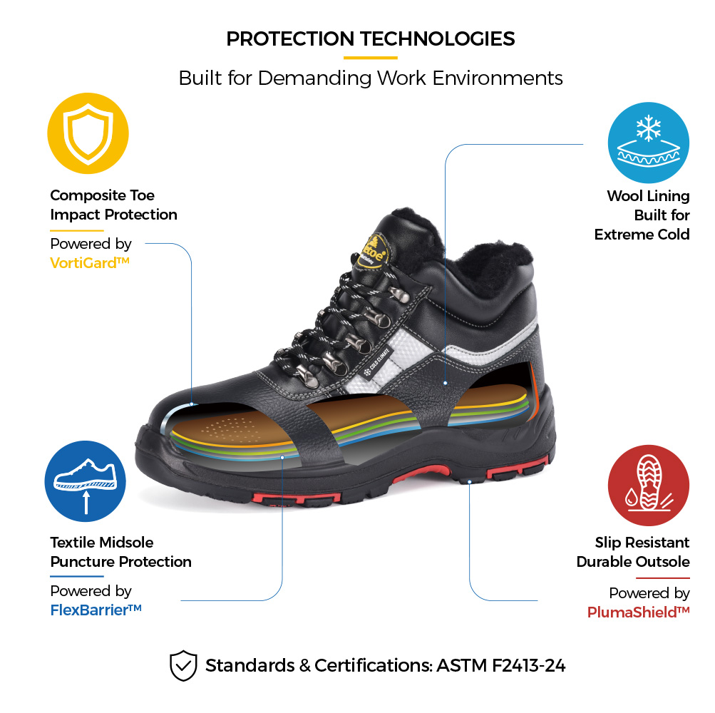 Bota de seguran&ccedil;a de inverno Safetoe M-8027 IceShield com biqueira composta, entressola t&ecirc;xtil, forro de l&atilde; e sola antiderrapante 