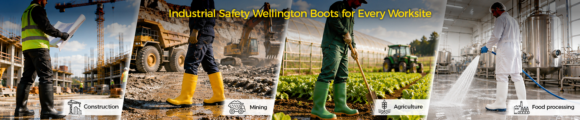 Botas Wellington de segurança para trabalhos industriais, de processamento de alimentos, agrícolas e de construção