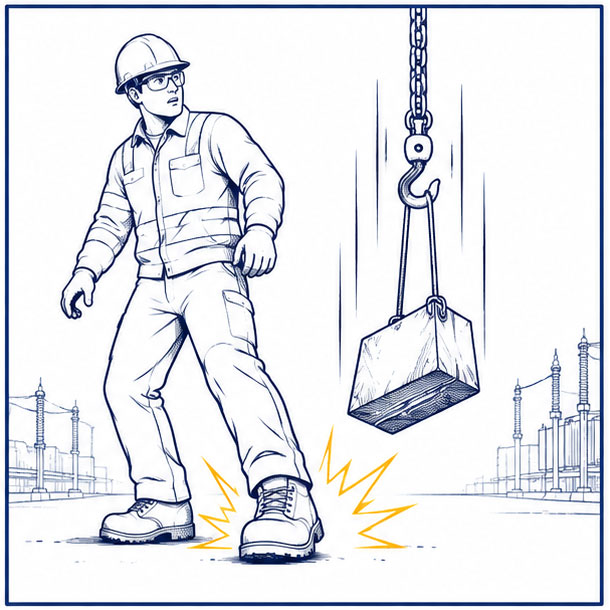 Queda de objetos e riscos de impacto em locais de trabalho el&eacute;tricos