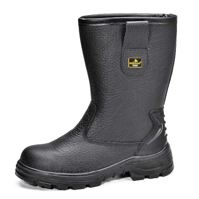 Botas de segurança Rigger de couro preto com biqueira de aço | H-9430