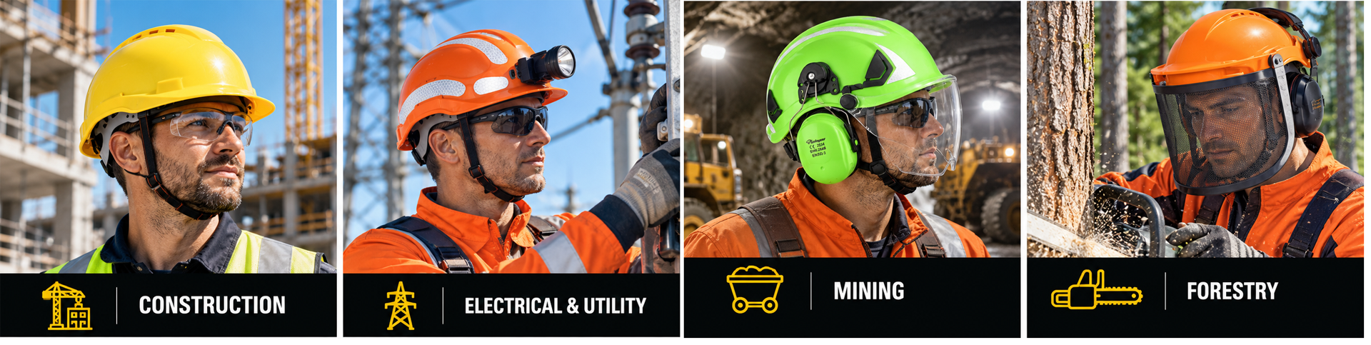 Capacetes de segurança para trabalhos de construção, eletricidade, mineração e silvicultura