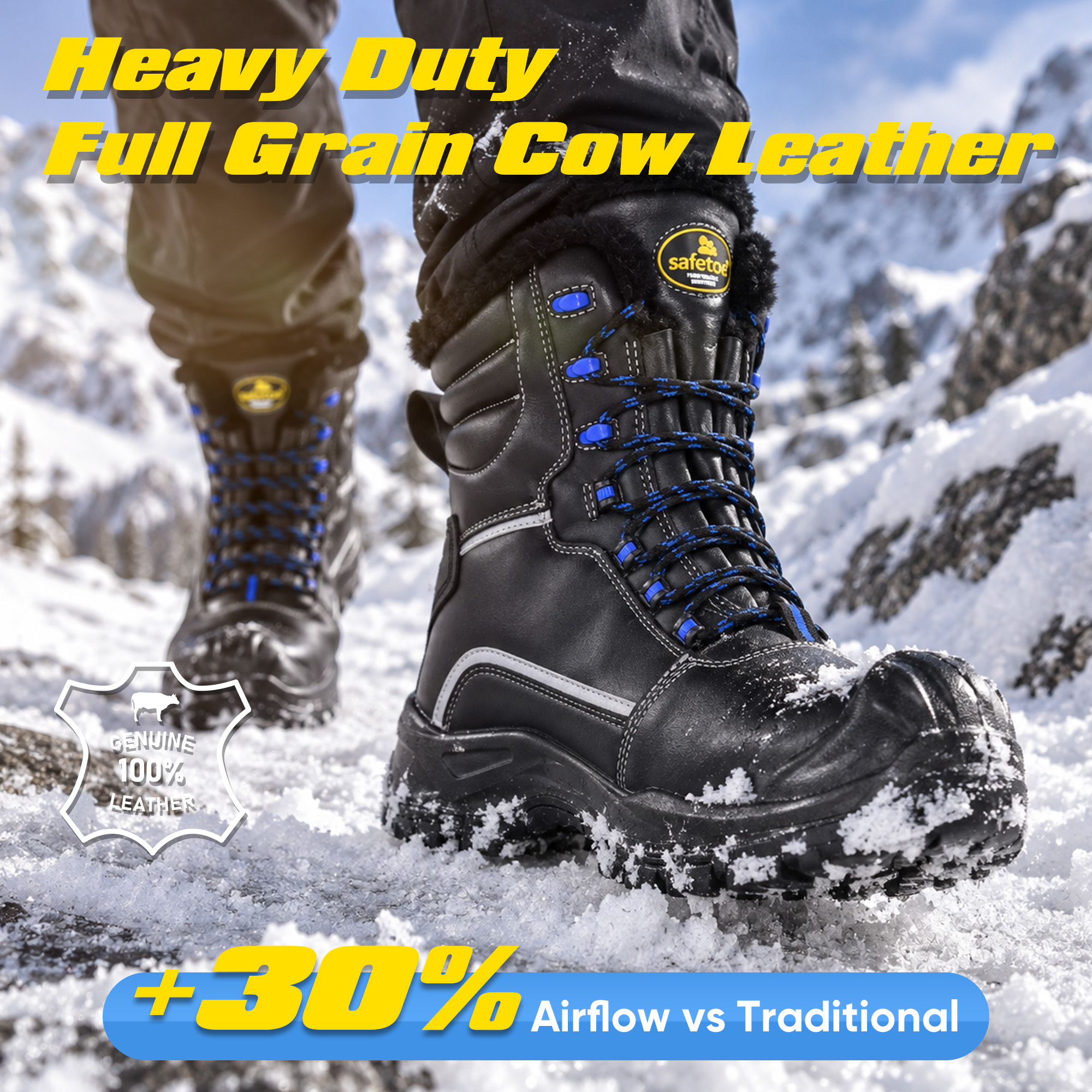 Botas de trabalho impermeáveis ​​para inverno extremo forro de lã natural sola antiderrapante H-9550 IceShield Pro