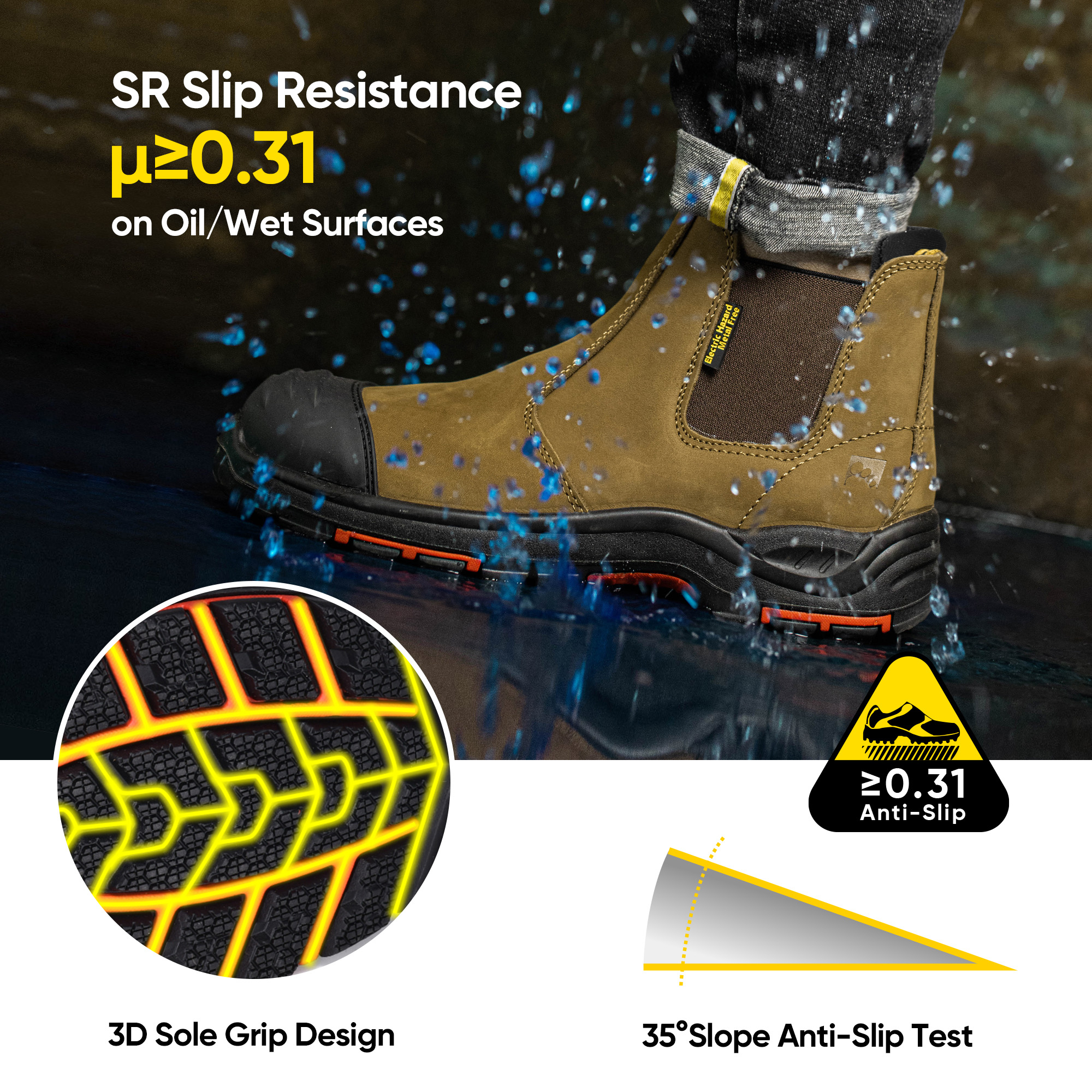 Botas de segurança Chelsea de couro premium | Proteção composta para biqueira e furos M-8025NB