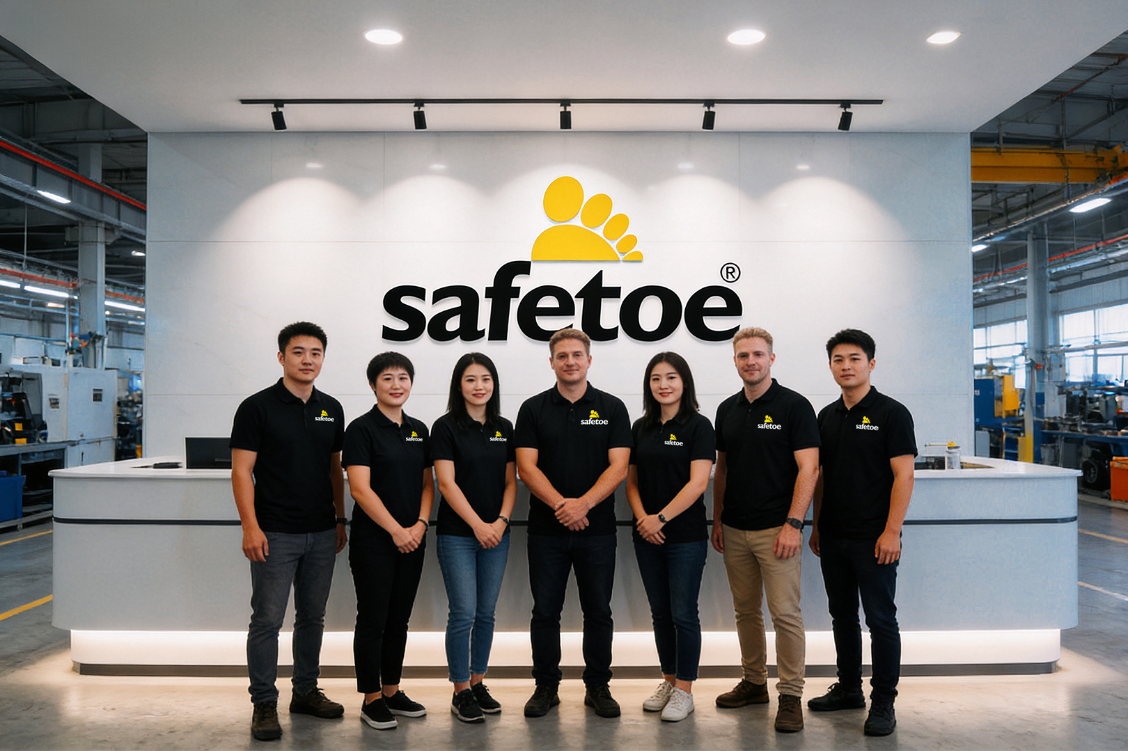 Equipe profissional da Safetoe apoiando clientes globais de calçados de segurança