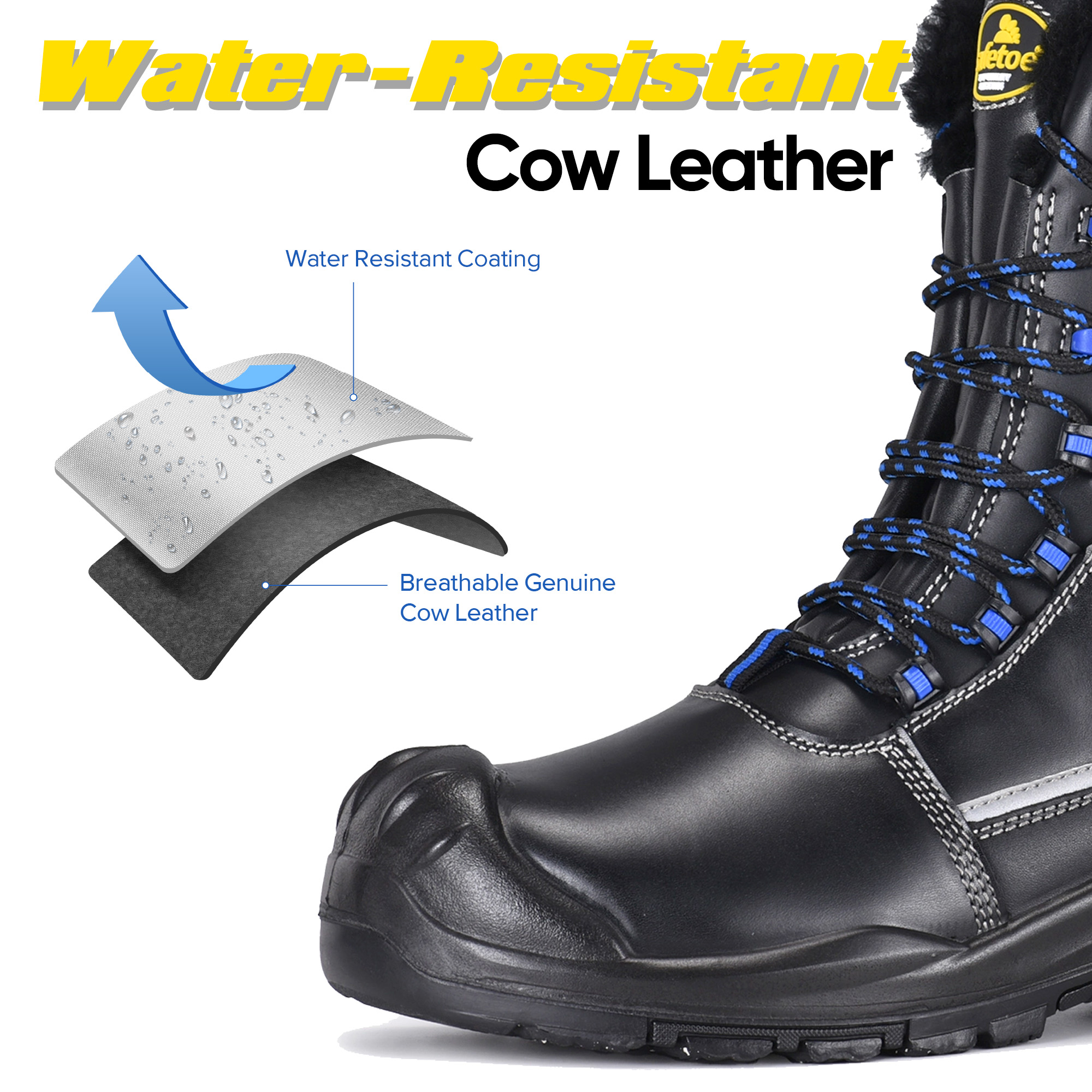 Botas de trabalho impermeáveis ​​para inverno extremo forro de lã natural sola antiderrapante H-9550 IceShield Pro