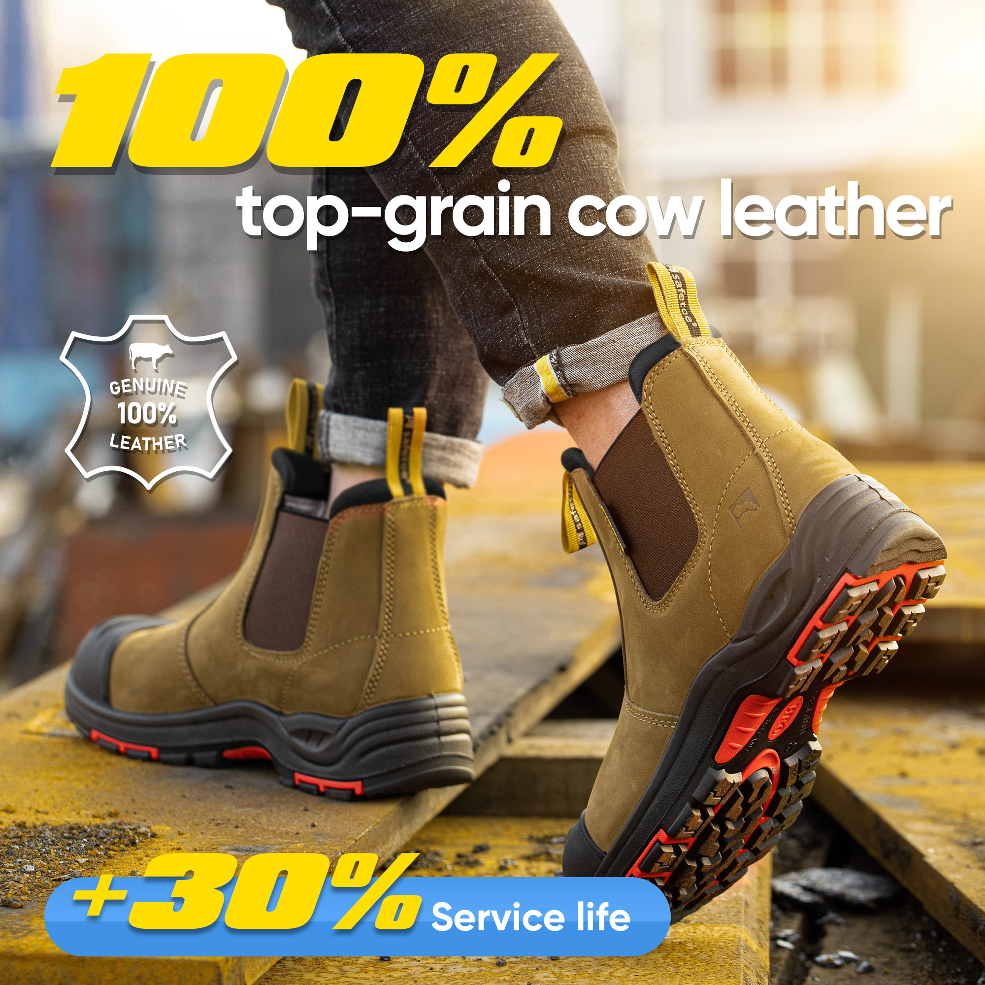 Botas de segurança Chelsea de couro premium | Proteção composta para biqueira e furos M-8025NB