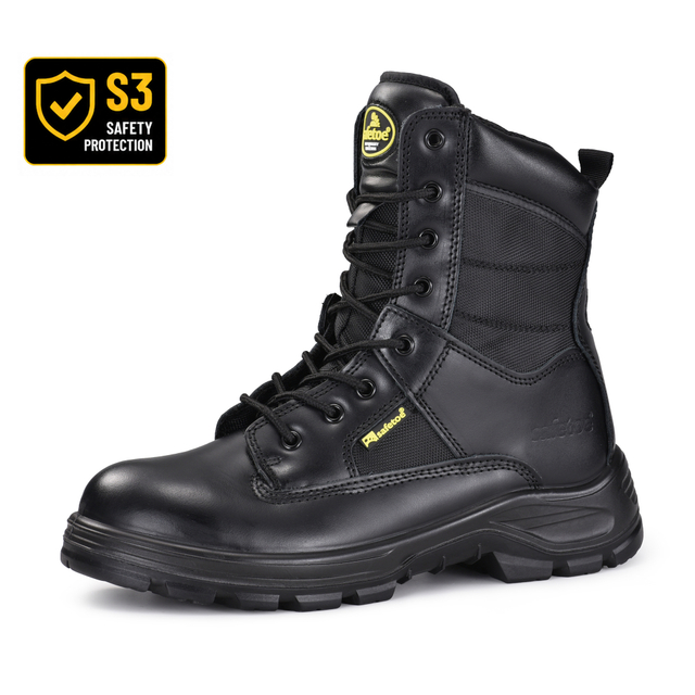 Botas de segurança estilo tático S3 com zíper lateral e parte superior de couro | H-9438 SafeCombat-H