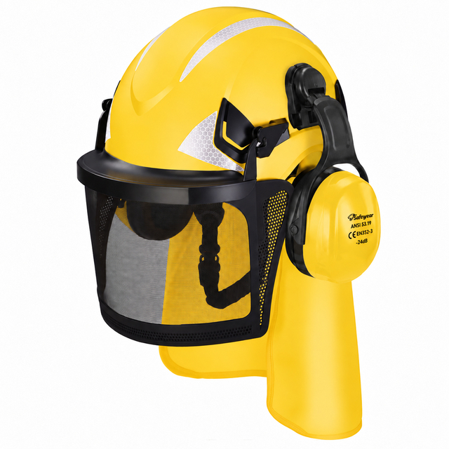 Capacete de segurança com protetor facial e protetor auricular M-5017 Laranja
