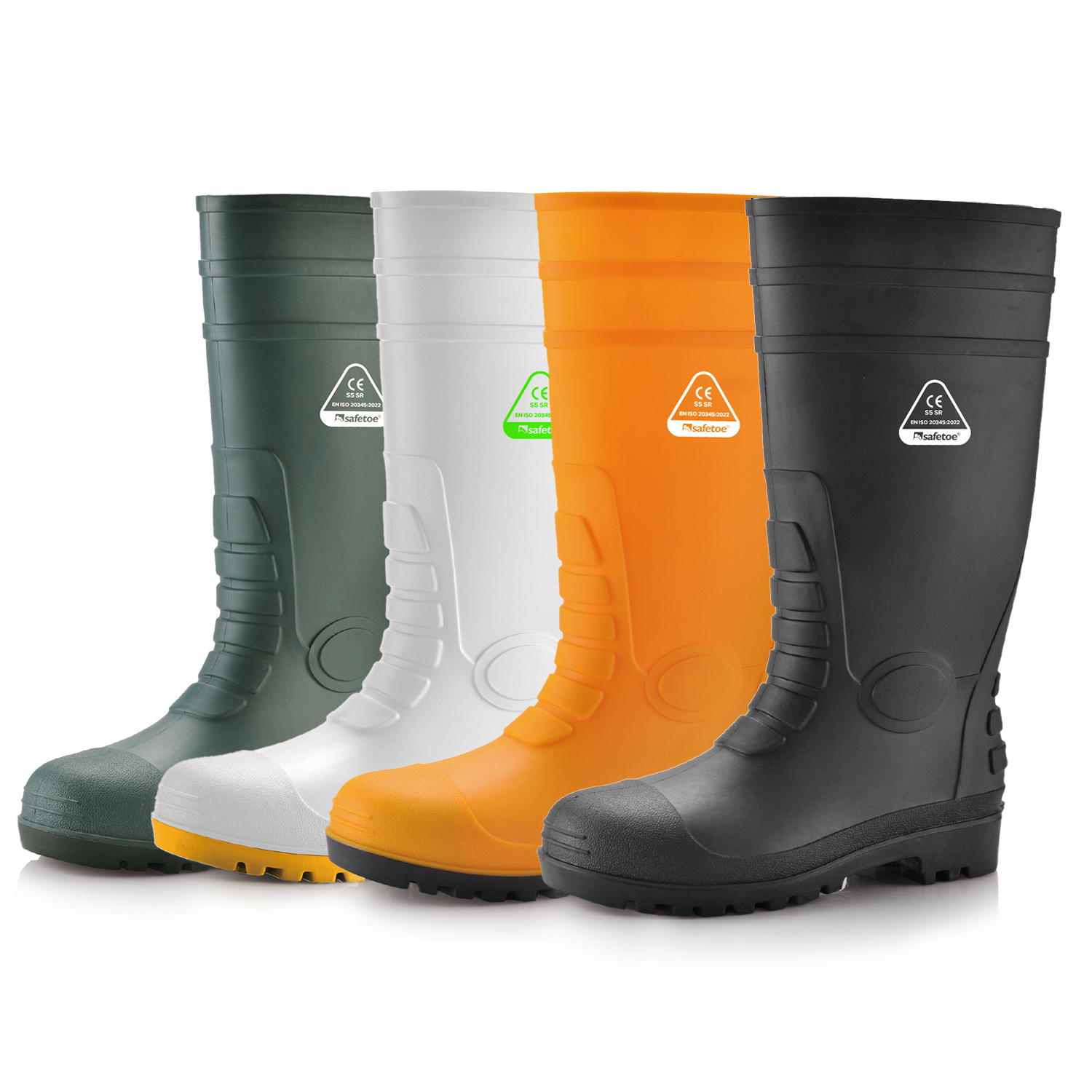 Botas de segurança S5 Wellington – Botas de trabalho impermeáveis ​​com biqueira de aço em PVC W-6038 pretas