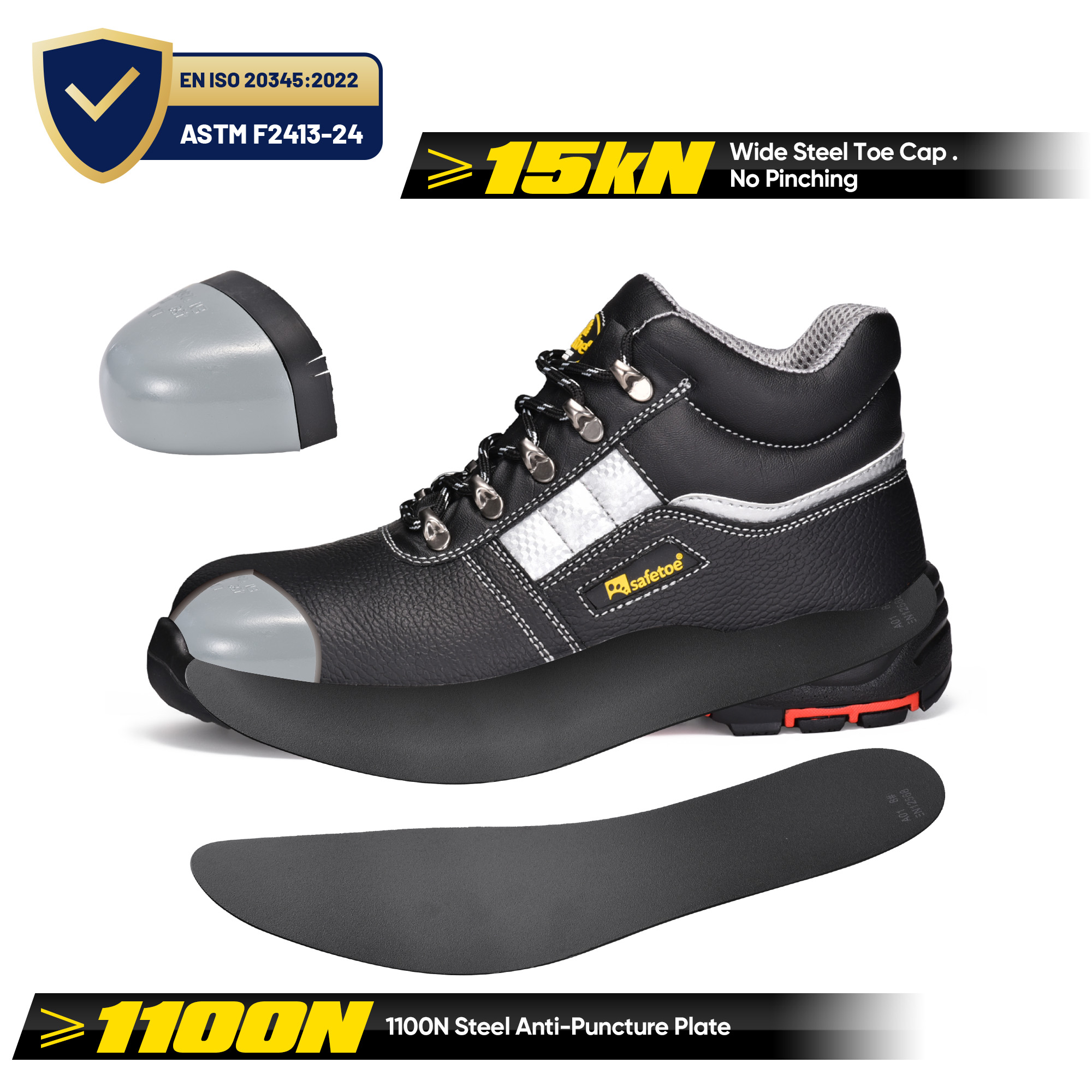 Sapatos de segurança industrial premium com biqueira de aço e sola de PU/borracha resistente ao calor | M-8027PRST