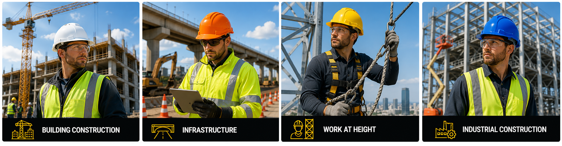 Capacetes de segurança de construção para construção, infraestrutura, trabalho em altura e construção industrial