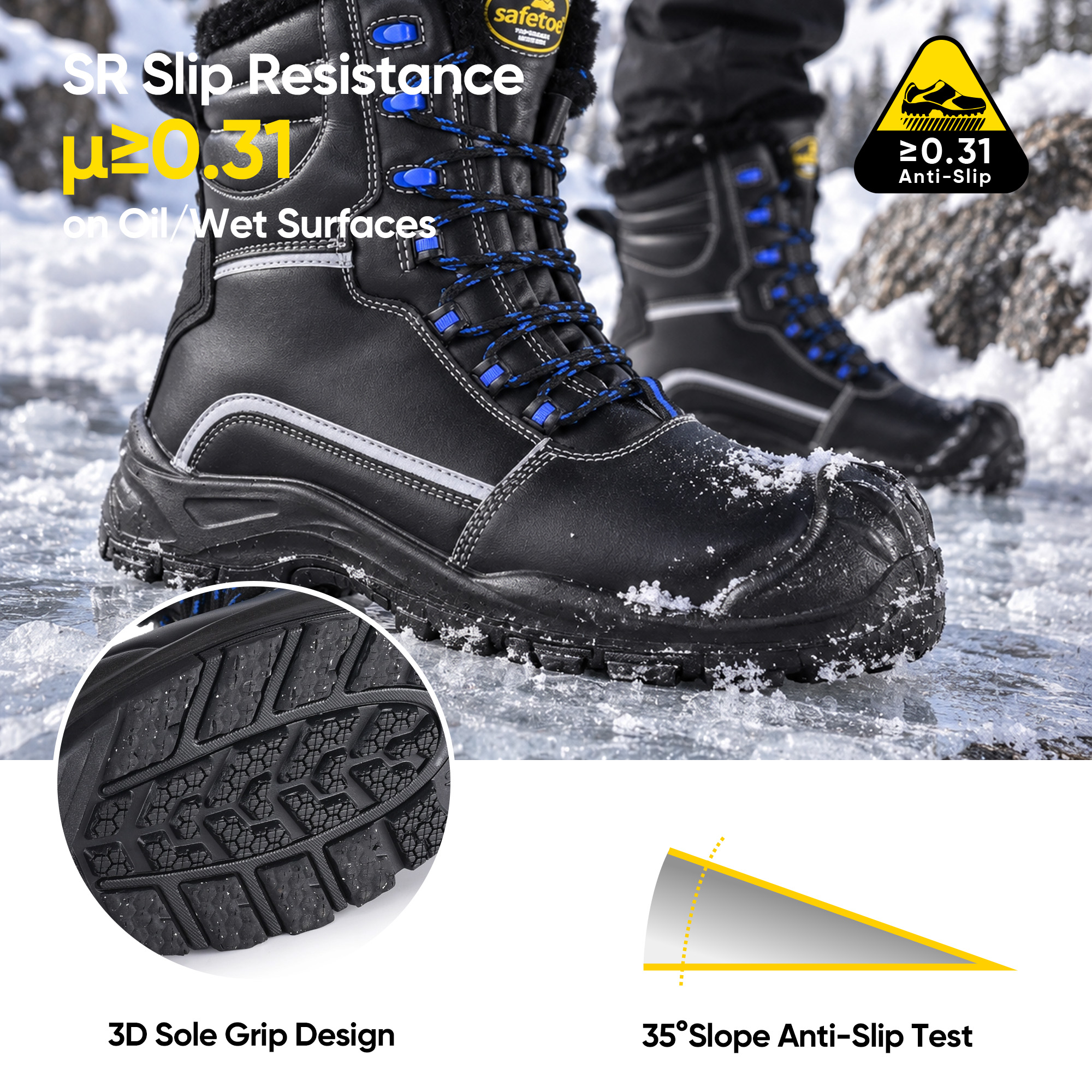 Botas de trabalho impermeáveis ​​para inverno extremo forro de lã natural sola antiderrapante H-9550 IceShield Pro