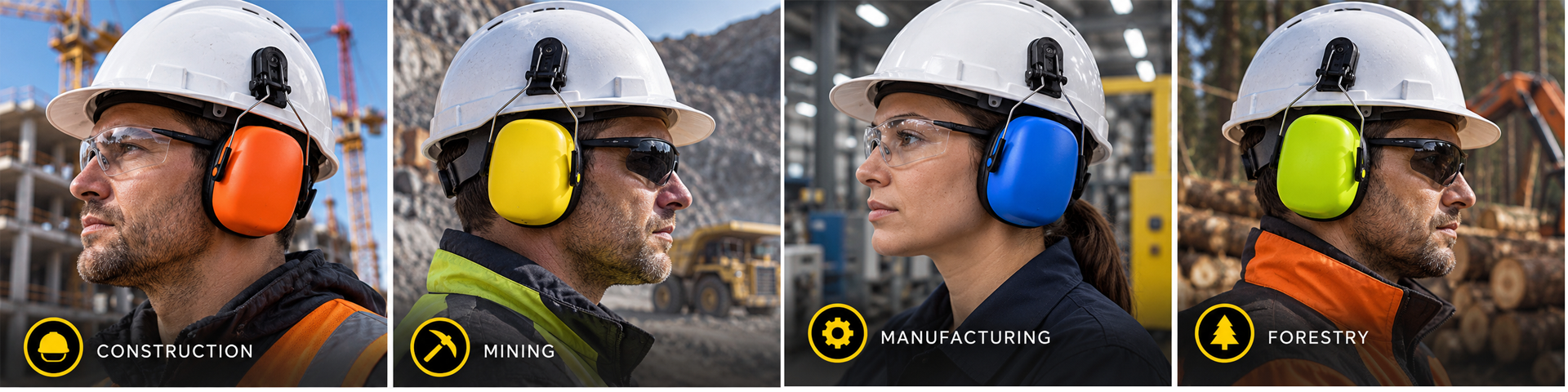 Protetores auriculares montados em capacete Safeyear para proteção auditiva em construção, mineração, manufatura e silvicultura