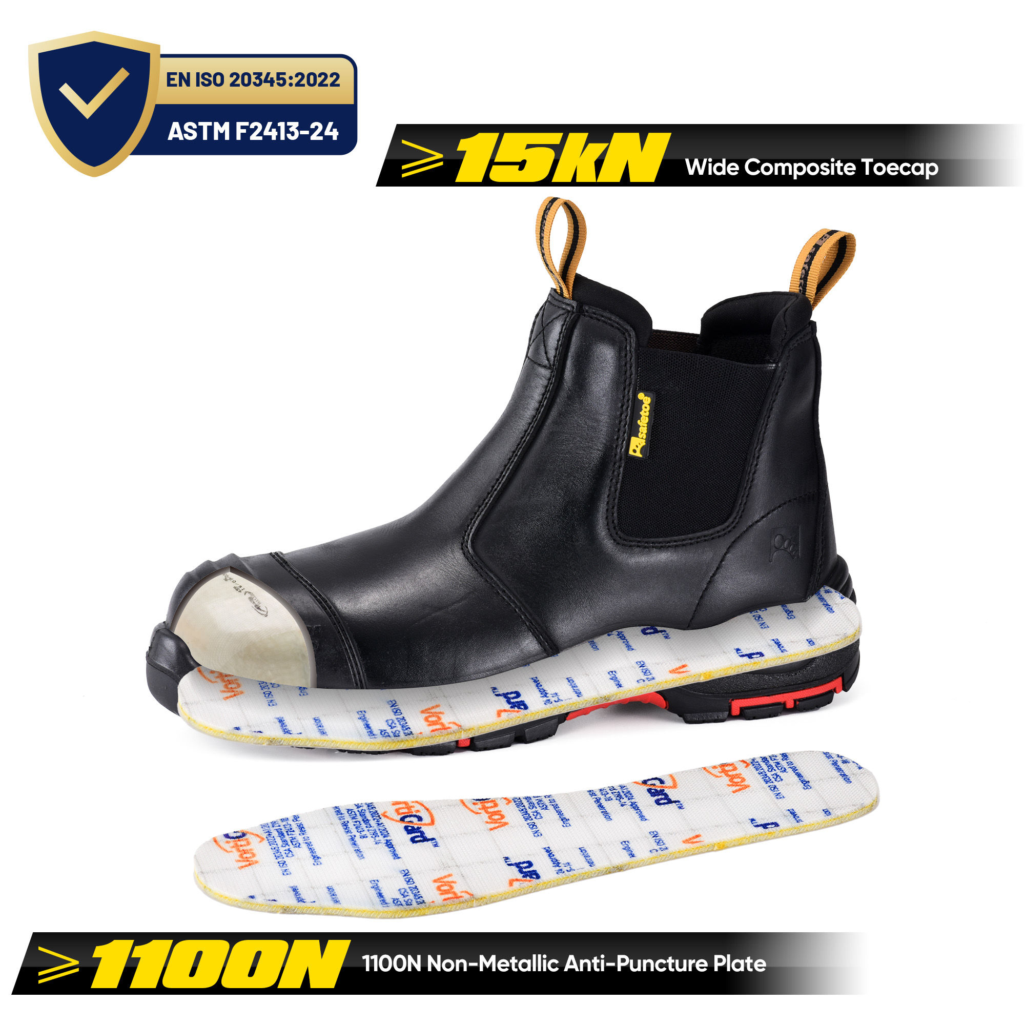 Botas de mineração pretas com biqueira composta M-8025NBK