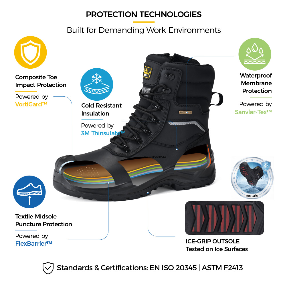 Bota de seguran&ccedil;a para frio extremo Safetoe H-9552 IceGrip com biqueira composta, isolamento 3M Thinsulate, membrana imperme&aacute;vel, sola intermedi&aacute;ria t&ecirc;xtil e sola anti-gelo 