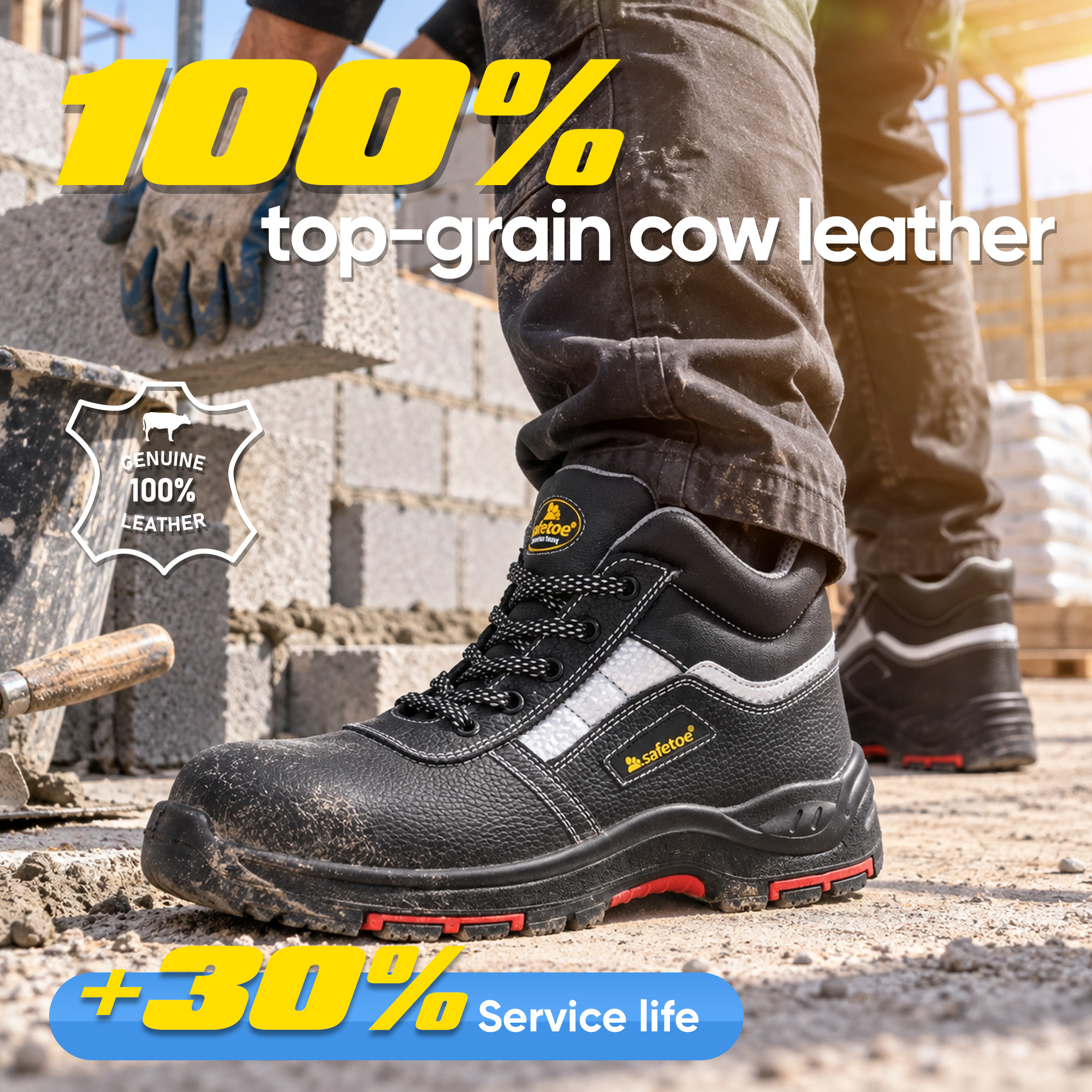 Sapatos de segurança industrial premium com biqueira de aço e sola de PU/borracha resistente ao calor | M-8027PRST