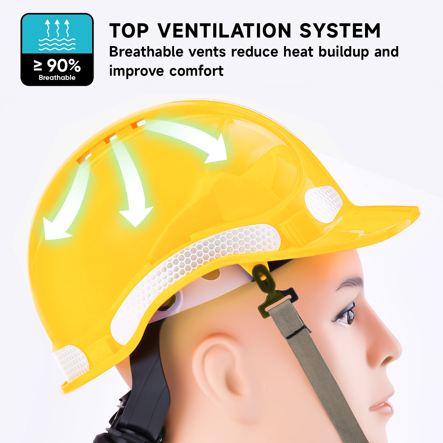 Capacete de segurança ventilado de alta visibilidade com faixas refletivas